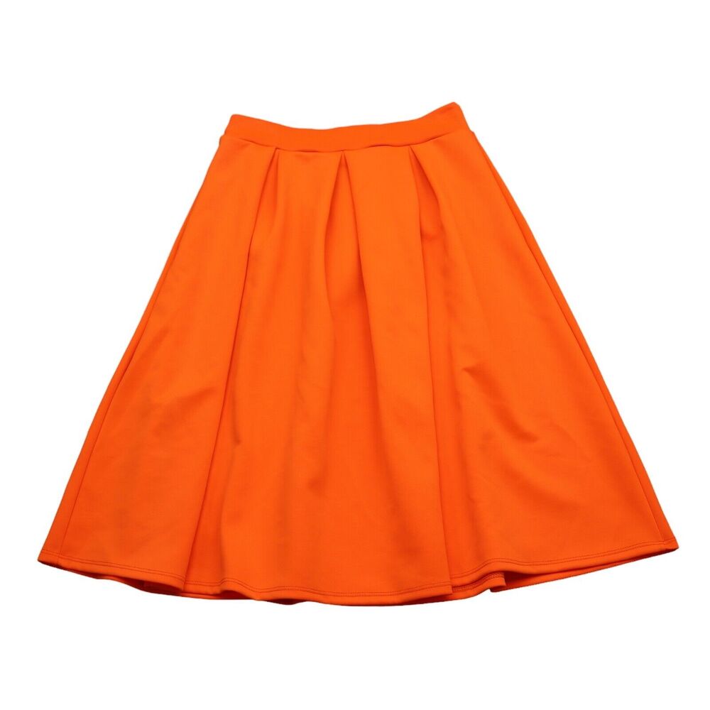Miin Skirt Womens L Orange High Rise Pleated Pull On A Line Flare Skirt